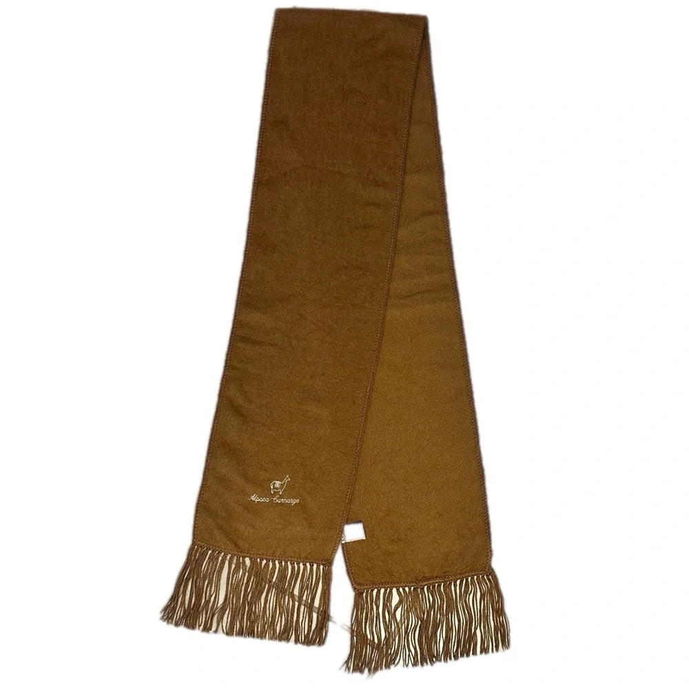 Alpaca Cusqueno Peruvian Alpaca Wool Scarf Camel Brown Fringe Made in Peru